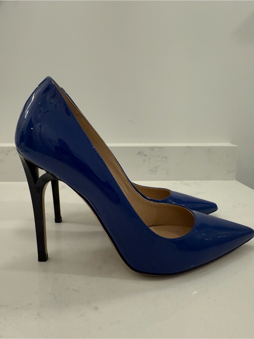 M. Gemi "ARCATA" Cobalt Blue Patent Pointed-Toe Stiletto Pumps, 38.5